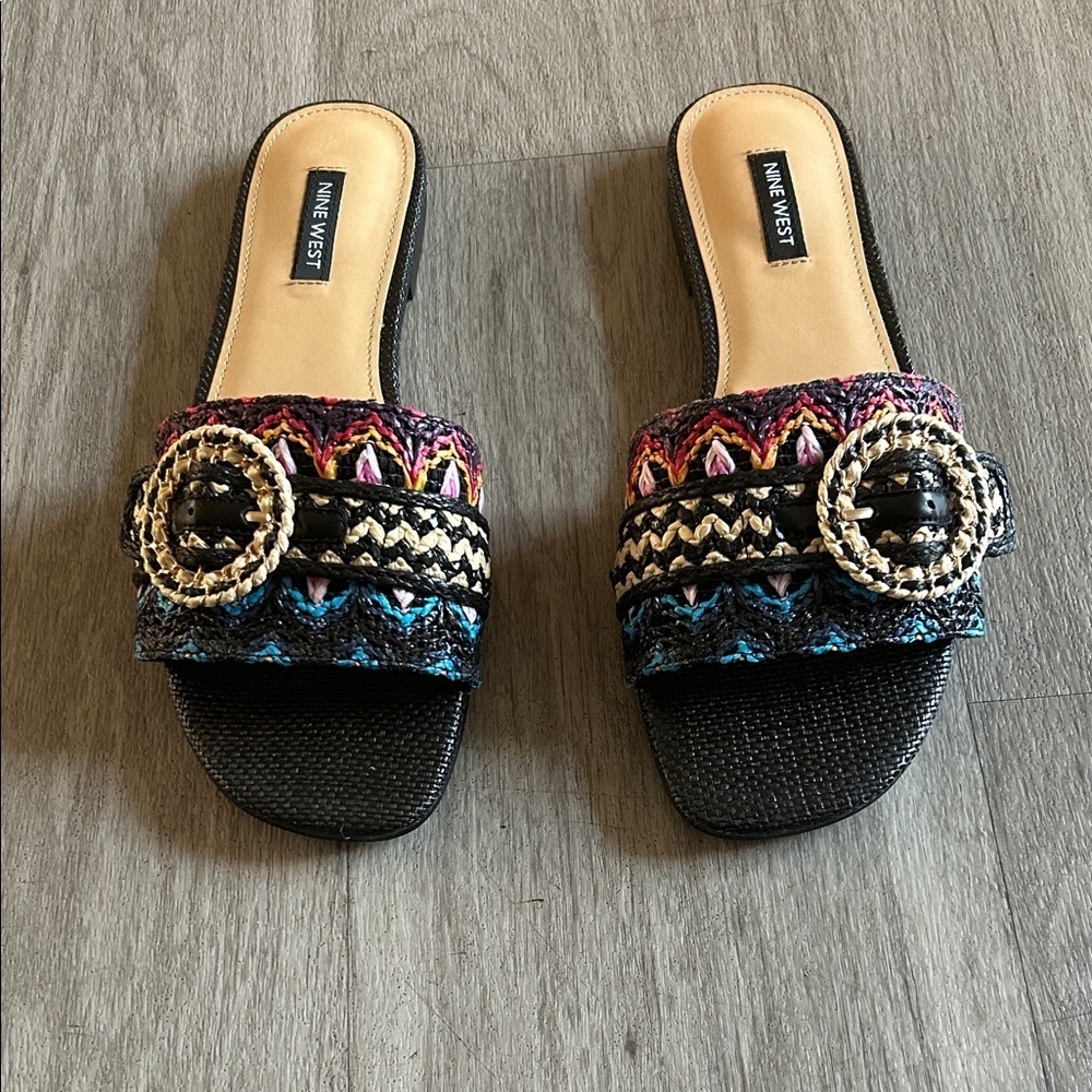 Nine West Black and Colorful Woven Sandals (NWOT)